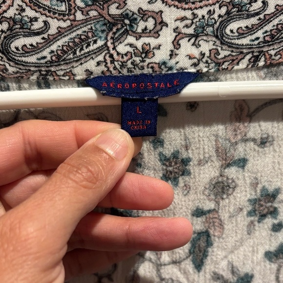 Aeropostale Floral Long Sleeve Blouse - White and Green - Picture 2 of 6